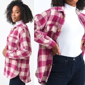 Cozy Soft Sweater Knit Oversized Plaid Button-Down Shacket